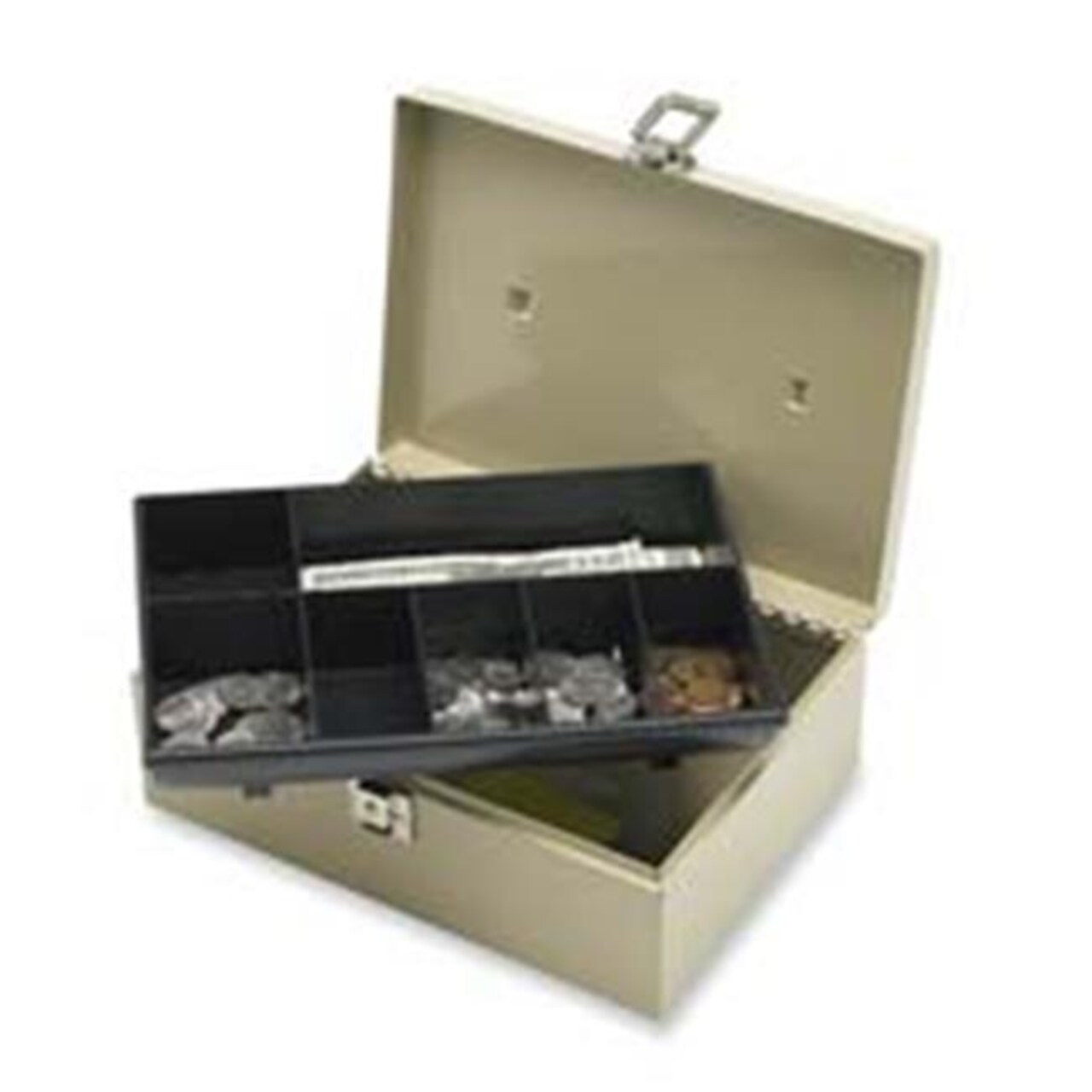 Sparco Products Cash Box- w- Latch Lock- 2 Keys- 7 Cmpmnts- 11in.x7-.75in.x4in.- Gray